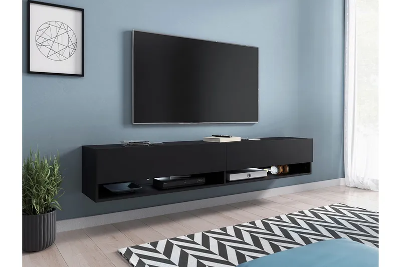 Cuguen Vägghängd TV Bänk 180 cm med Förvaring i Målat Trä - Svart - Möbler - TV- & Mediamöbler - TV bänk & mediabänk