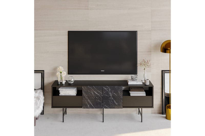 Dasaki Golvstående TV Bänk 180 cm med Förvaring i Målat Trä - Antracit - Möbler - TV- & Mediamöbler - TV bänk & mediabänk