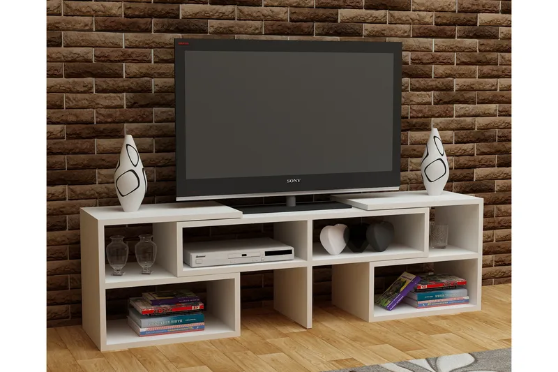 Decorotika Golvstående Utdragbar Tv Bänk 136 cm med Förvaring i Målat Trä - Vit - Möbler - TV- & Mediamöbler - TV bänk & mediabänk