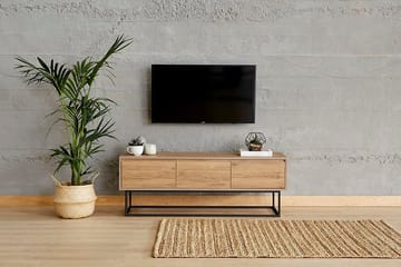 Degerfors Golvstående TV Bänk 140 cm med Förvaring i Ljust Trä - Brun - Möbler - TV- & Mediamöbler - TV bänk & mediabänk