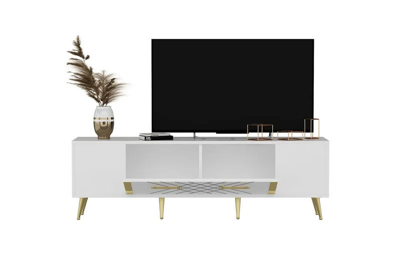 Detas Tv-bänk 150x35 cm Vit/Guld - Hanah Home - Möbler - TV- & Mediamöbler - TV bänk & mediabänk