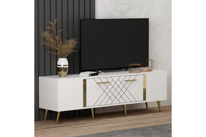 Detas Tv-bänk 150x35 cm Vit/Guld - Hanah Home - Möbler - TV- & Mediamöbler - TV bänk & mediabänk