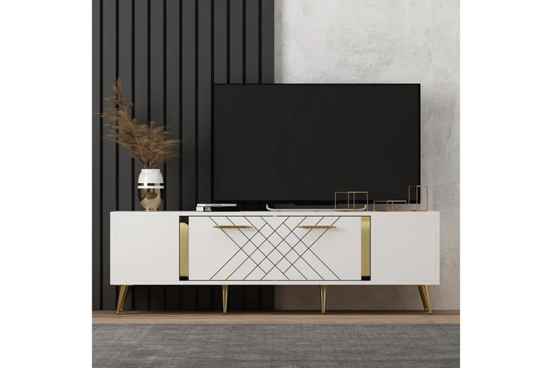 Detas Tv-bänk 150x35 cm Vit/Guld - Hanah Home - Möbler - TV- & Mediamöbler - TV bänk & mediabänk
