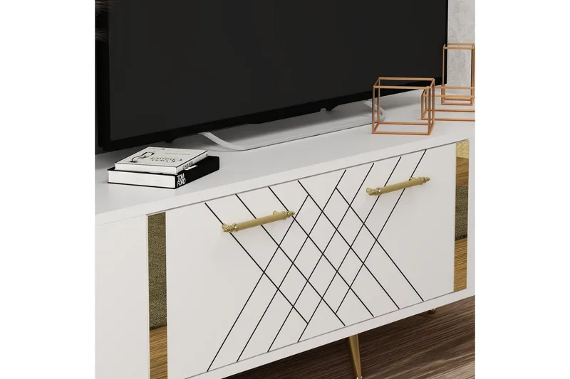 Detas Tv-bänk 150x35 cm Vit/Guld - Hanah Home - Möbler - TV- & Mediamöbler - TV bänk & mediabänk