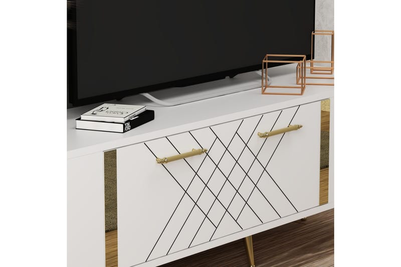 Detas Tv-bänk 150x35 cm Vit/Guld - Hanah Home - Möbler - TV- & Mediamöbler - TV bänk & mediabänk