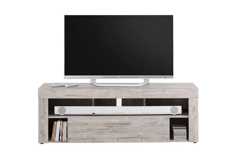 Eneev Golvstående TV Bänk 150 cm med Förvaring i Ljust Trä, Ljusgrå
