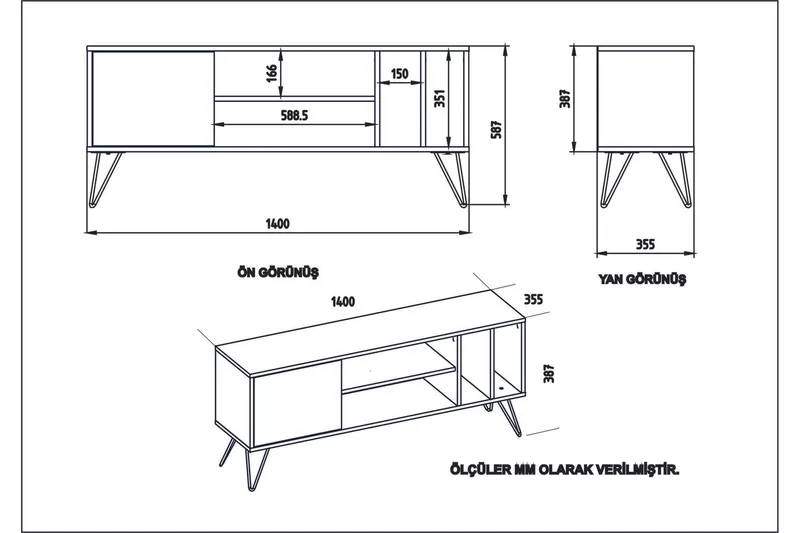 Ficociello TV-Bänk 140 cm - Valnöt|Svart|Vit - Möbler - TV- & Mediamöbler - TV bänk & mediabänk