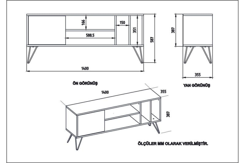 Ficociello TV-Bänk 140 cm - Valnöt|Svart|Vit - Möbler - TV- & Mediamöbler - TV bänk & mediabänk