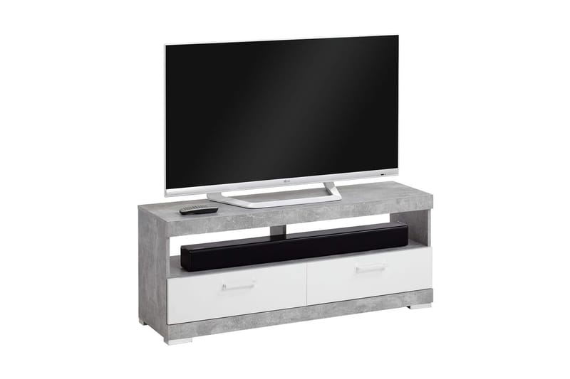 FMD TV-/HiFi-bänk betonggrå och vit högglans - TV bänk & mediabänk