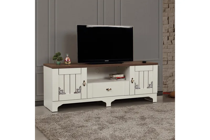 Gaszpar Tv-bänk 140 cm - Vit/Valnöt - Möbler - TV- & Mediamöbler - TV bänk & mediabänk