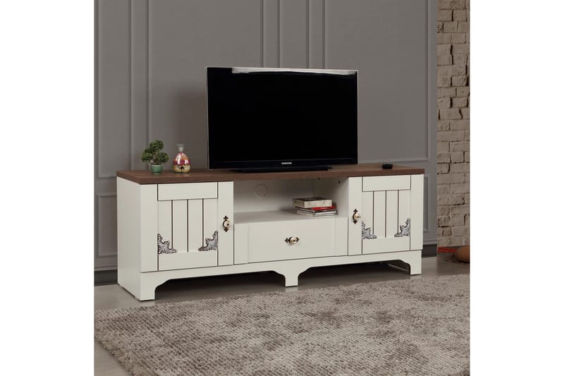 Gaszpar Tv-bänk 140 cm - Vit/Valnöt - Möbler - TV- & Mediamöbler - TV bänk & mediabänk
