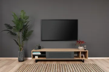Gersby Golvstående TV Bänk 160 cm med Förvaring i Ljust Trä - Grå|Beige - Möbler - TV- & Mediamöbler - TV bänk & mediabänk