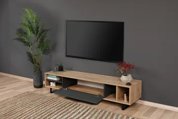 Gersby Golvstående TV Bänk 160 cm med Förvaring i Ljust Trä - Grå|Beige - Möbler - TV- & Mediamöbler - TV bänk & mediabänk