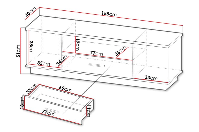 Golvstående Tv Bänk 155 cm med Förvaring i Ek - Beige - Möbler - TV- & Mediamöbler - TV bänk & mediabänk