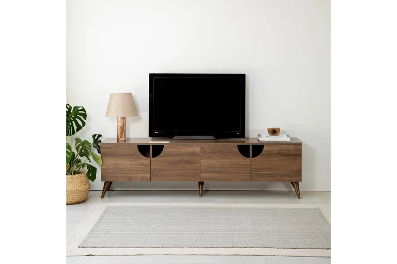 Grotte Tv Bänk 180 cm med Förvaring i Valnöt - Brun - Möbler - TV- & Mediamöbler - TV bänk & mediabänk