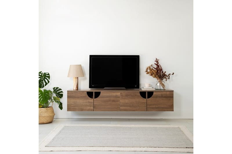 Grotte Vägghängd Tv Bänk 180 cm med Förvaring i Valnöt - Brun - Möbler - TV- & Mediamöbler - TV bänk & mediabänk