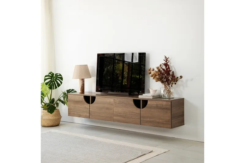 Grotte Vägghängd Tv Bänk 180 cm med Förvaring i Valnöt, Brun