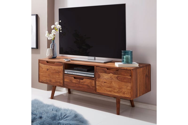 Hades Golvstående TV Bänk 135 cm med Förvaring i Ljust Trä - Brun - Möbler - TV- & Mediamöbler - TV bänk & mediabänk