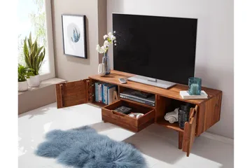 Hades Golvstående TV Bänk 135 cm med Förvaring i Ljust Trä - Brun - Möbler - TV- & Mediamöbler - TV bänk & mediabänk