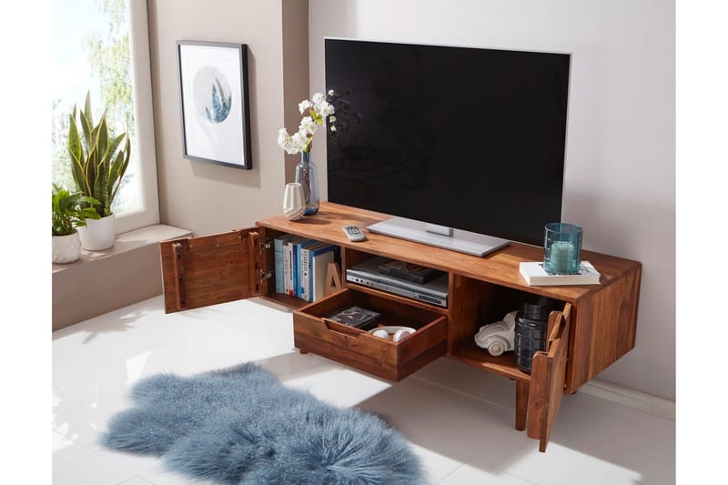 Hades Golvstående TV Bänk 135 cm med Förvaring i Ljust Trä - Brun - Möbler - TV- & Mediamöbler - TV bänk & mediabänk