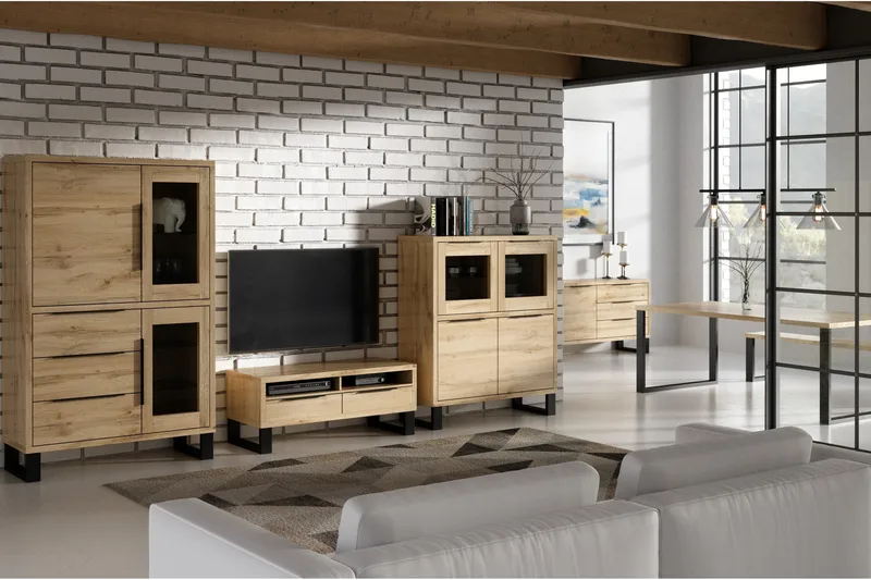 Halle WM Golvstående Tv Bänk 124 cm med Förvaring i Ek - Brun - Möbler - TV- & Mediamöbler - TV bänk & mediabänk