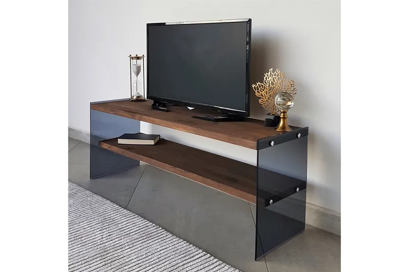Heglar Golvstående TV Bänk 120 cm med Förvaring i Valnöt - Brun - Möbler - TV- & Mediamöbler - TV bänk & mediabänk