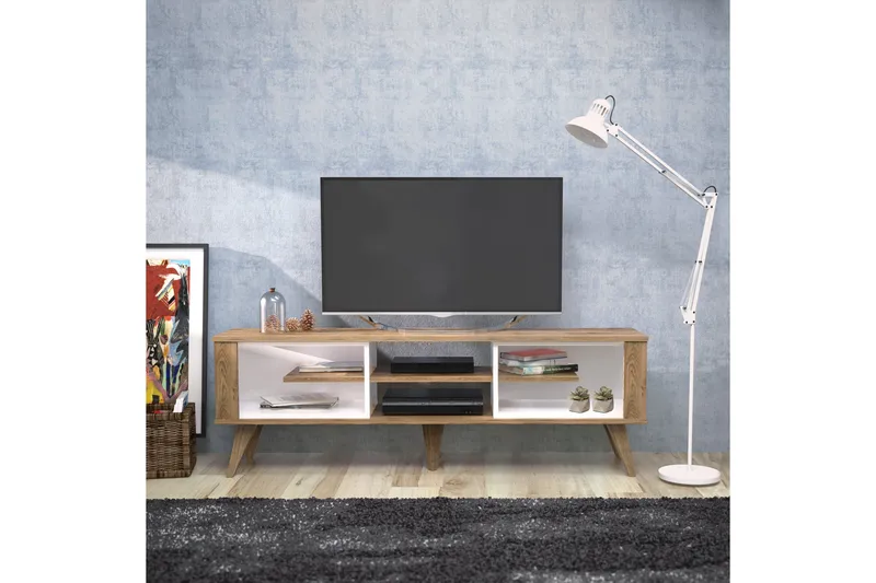 Hejde Golvstående TV Bänk 160 cm med Förvaring i Mörkt Trä - Valnötsbrun - Möbler - TV- & Mediamöbler - TV bänk & mediabänk