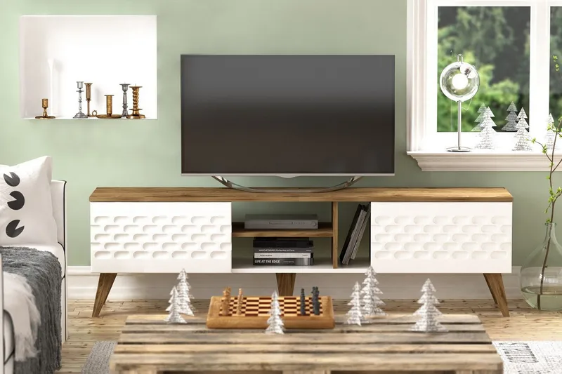 Hejde TV-Bänk 180 cm - Vit/Brun - Möbler - TV- & Mediamöbler - TV bänk & mediabänk