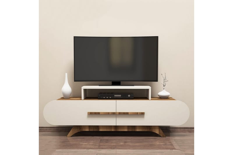 Hovdane Golvstående Tv-bänk 145 cm med Förvaring i Mörkt Trä - Vit - Möbler - TV- & Mediamöbler - TV bänk & mediabänk