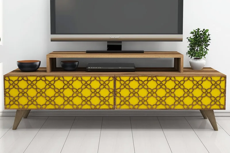 Hovdane TV-Bänk 140 cm - Brun/Gul - Möbler - TV- & Mediamöbler - TV bänk & mediabänk