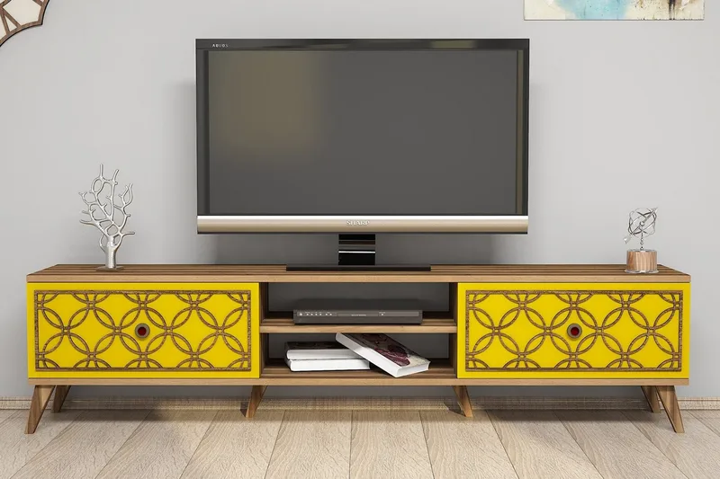 Hovdane TV-Bänk 180 cm, Brun/Gul