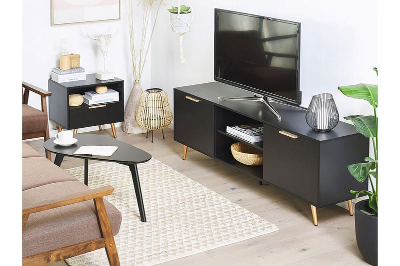 Indio Golvstående TV-bänk 166 cm med Förvaring i Trä med Metallben - Svart - Möbler - TV- & Mediamöbler - TV bänk & mediabänk