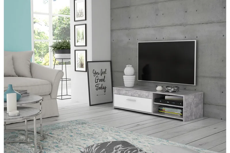 Iztaza Tv-bänk 120 cm - Betonggrå/Vit - Möbler - TV- & Mediamöbler - TV bänk & mediabänk
