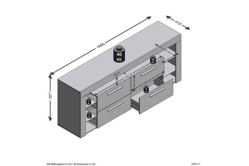 Jernae TV-Bänk 180 cm - Vit - Möbler - TV- & Mediamöbler - TV bänk & mediabänk