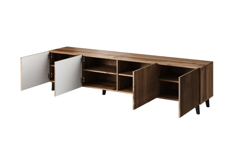 Juniskär Ribbad TV Bänk i trä med förvaring - 40 cm djup 200 cm bred 49 cm hög - Ek / Svart / Trä / Ribbad - Möbler - TV- & Mediamöbler - TV bänk & mediabänk