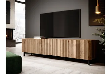 Juniskär Ribbad TV Bänk i trä med förvaring - 40 cm djup 200 cm bred 49 cm hög - Ek / Svart / Trä / Ribbad - Möbler - TV- & Mediamöbler - TV bänk & mediabänk