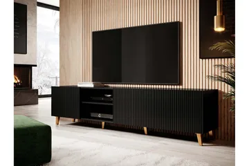 Juniskär Tv bänk med Förvaring + Hyllor 40x52x200 - Svart / Brun / Ribbad - Möbler - TV- & Mediamöbler - TV bänk & mediabänk