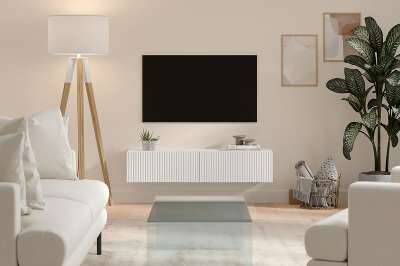 Juniskär Vägghängd Ribbad TV-bänk - Vit - Möbler - TV- & Mediamöbler - TV bänk & mediabänk