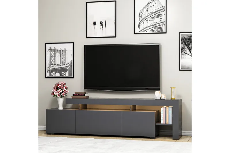 Jurukovo Golvstående TV Bänk 192 cm med Förvaring i Målat Trä - Antracit - Möbler - TV- & Mediamöbler - TV bänk & mediabänk