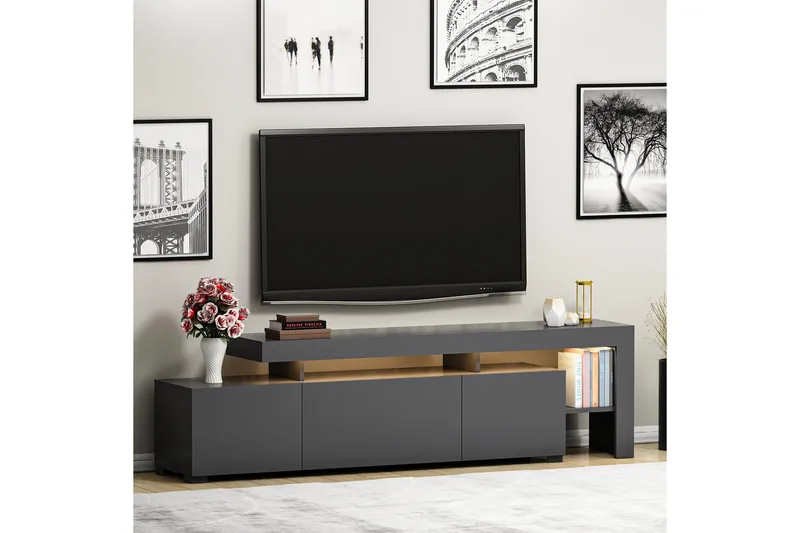 Jurukovo Golvstående TV Bänk 192 cm med Förvaring i Målat Trä - Antracit - Möbler - TV- & Mediamöbler - TV bänk & mediabänk