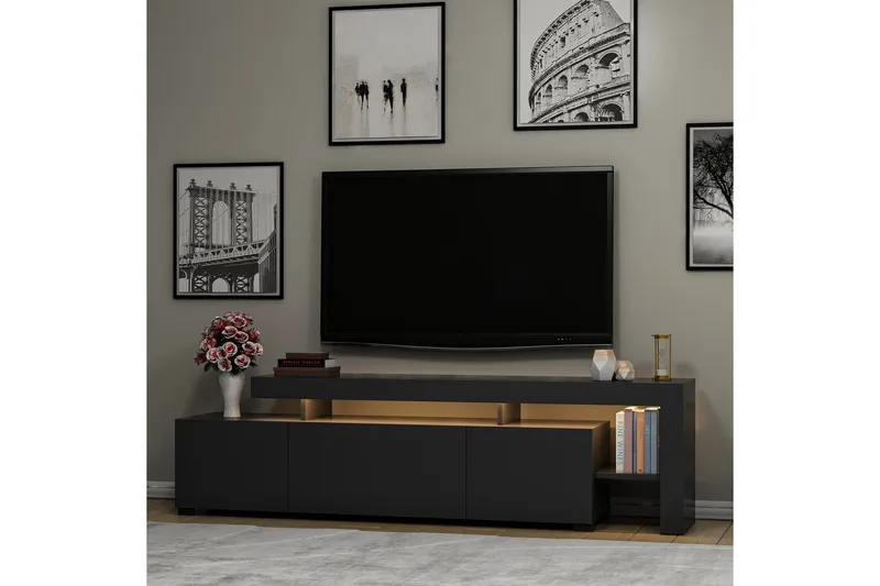 Jurukovo Golvstående TV Bänk 192 cm med Förvaring i Målat Trä - Antracit - Möbler - TV- & Mediamöbler - TV bänk & mediabänk
