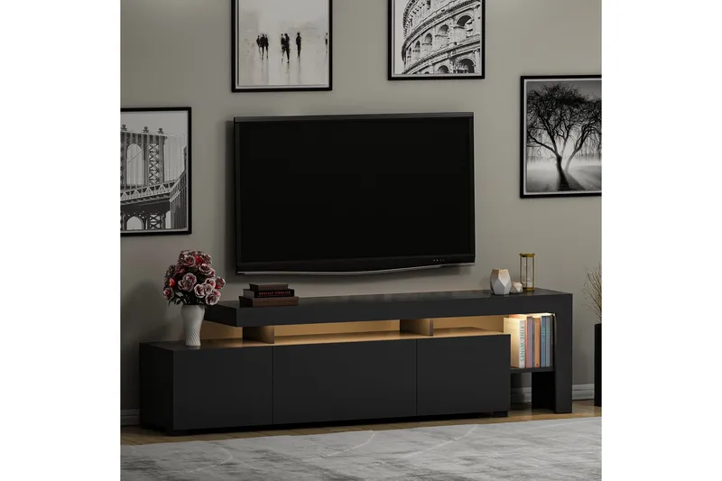Jurukovo Golvstående TV Bänk 192 cm med Förvaring i Målat Trä - Antracit - Möbler - TV- & Mediamöbler - TV bänk & mediabänk