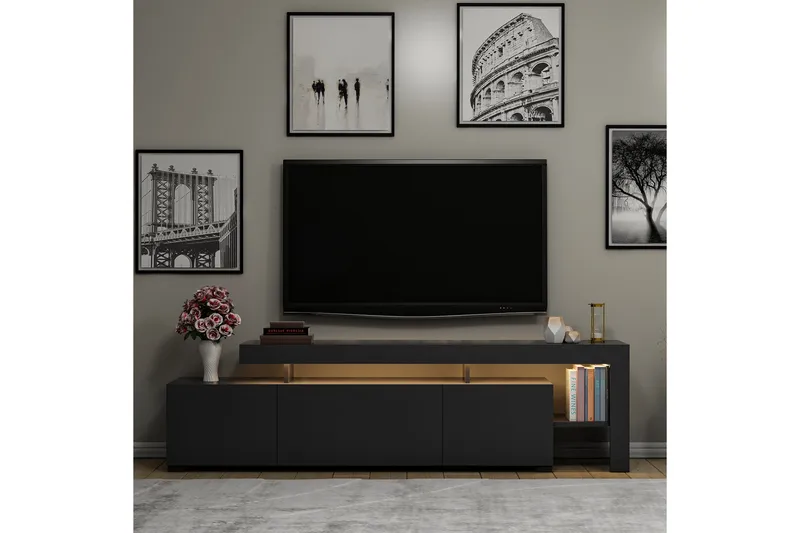 Jurukovo Golvstående TV Bänk 192 cm med Förvaring i Målat Trä - Antracit - Möbler - TV- & Mediamöbler - TV bänk & mediabänk