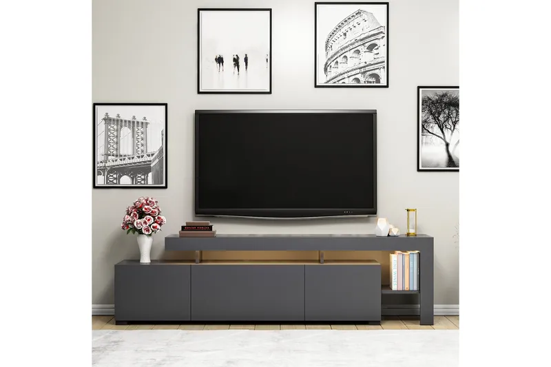 Jurukovo Golvstående TV Bänk 192 cm med Förvaring i Målat Trä - Antracit - Möbler - TV- & Mediamöbler - TV bänk & mediabänk