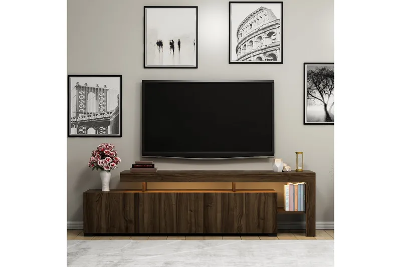 Jurukovo Tv-bänk 192x37 cm Brun - Hanah Home - Möbler - TV- & Mediamöbler - TV bänk & mediabänk