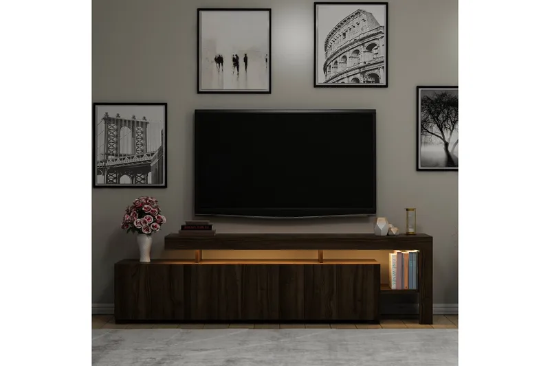 Jurukovo Tv-bänk 192x37 cm Brun - Hanah Home - Möbler - TV- & Mediamöbler - TV bänk & mediabänk