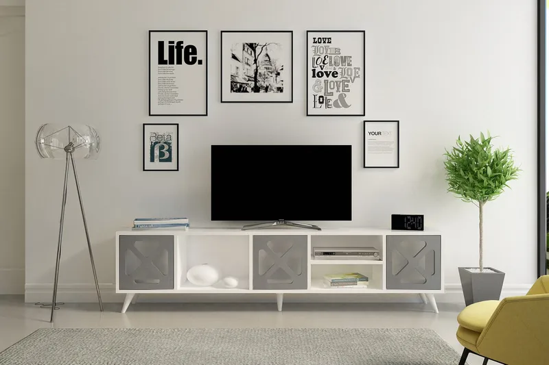 Kallboda Golvstående TV-bänk 180 cm med Förvaring i Målat Trä - Vit - Möbler - TV- & Mediamöbler - TV bänk & mediabänk