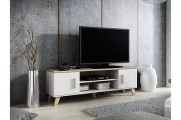 Kardos Golvstående TV-bänk 160 cm med Förvaring i Ek - Vit|Beige - Möbler - TV- & Mediamöbler - TV bänk & mediabänk
