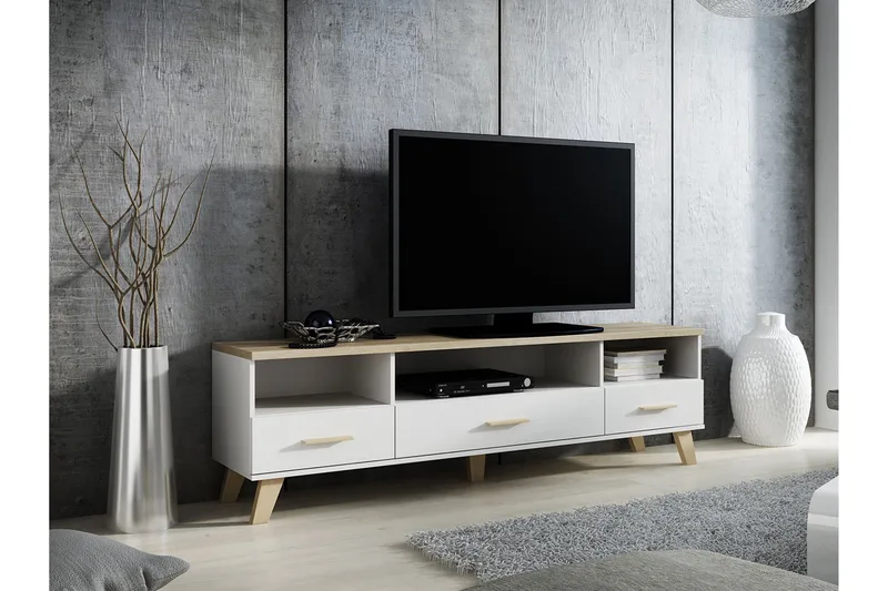 Kardos TV-bänk 180 cm - Vit/Ek - Möbler - TV- & Mediamöbler - TV bänk & mediabänk