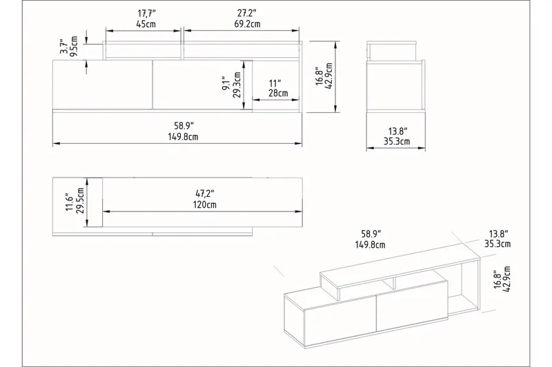 Lameyze Tv-bänk 150 cm - Svart/Mörkbrun - Möbler - TV- & Mediamöbler - TV bänk & mediabänk
